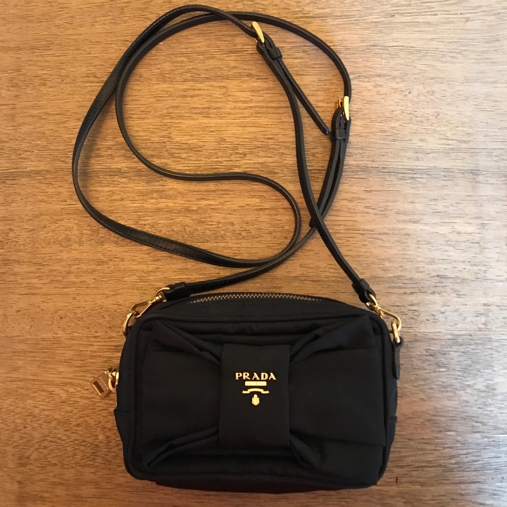 Prada black tessuto bow-detail cross-body bag